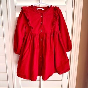 Marks & Spencer Red Corduroy‎ Dress Girls 3T Ruffle Long Sleeve Holiday